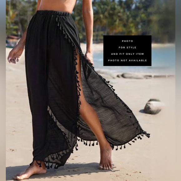 NWT Club Z Collection Wide Leg Split Thigh cover-up pant w/ pom-pom trim Sz 1X - Picture 9 of 10